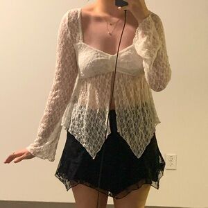 White Lace Sheer Floral Top - Kimchi Blue